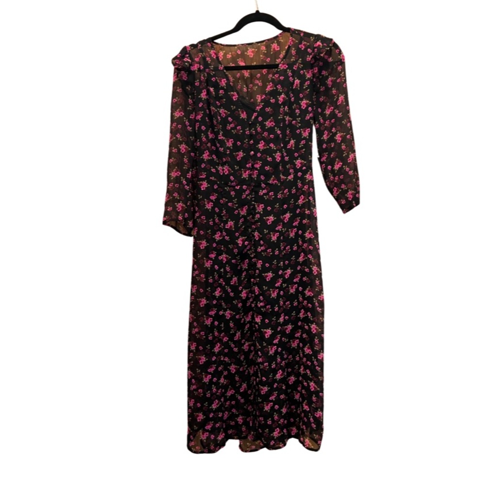 Express black and pink floral dress with black slip